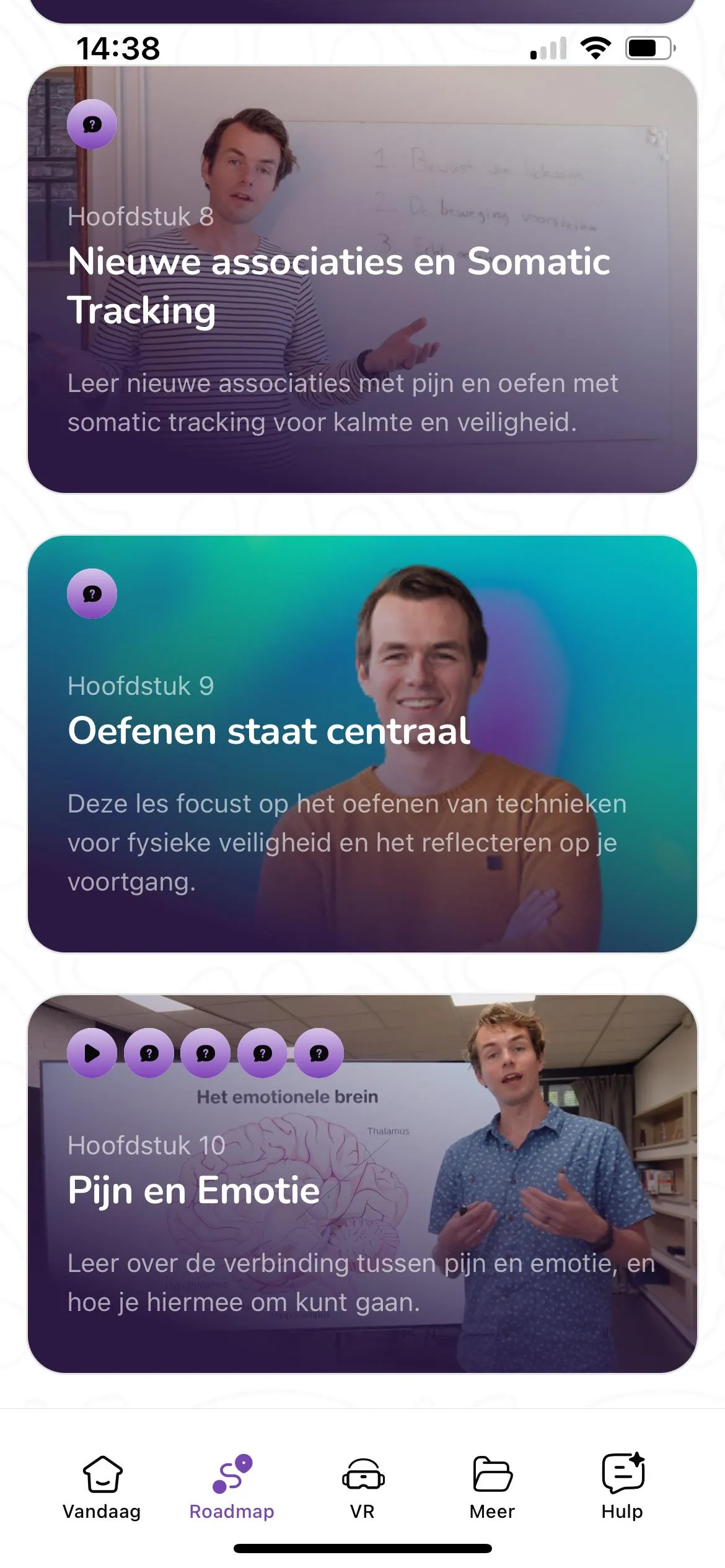 Pijnvrij app schermvoorbeeld - VR training en educatie modules